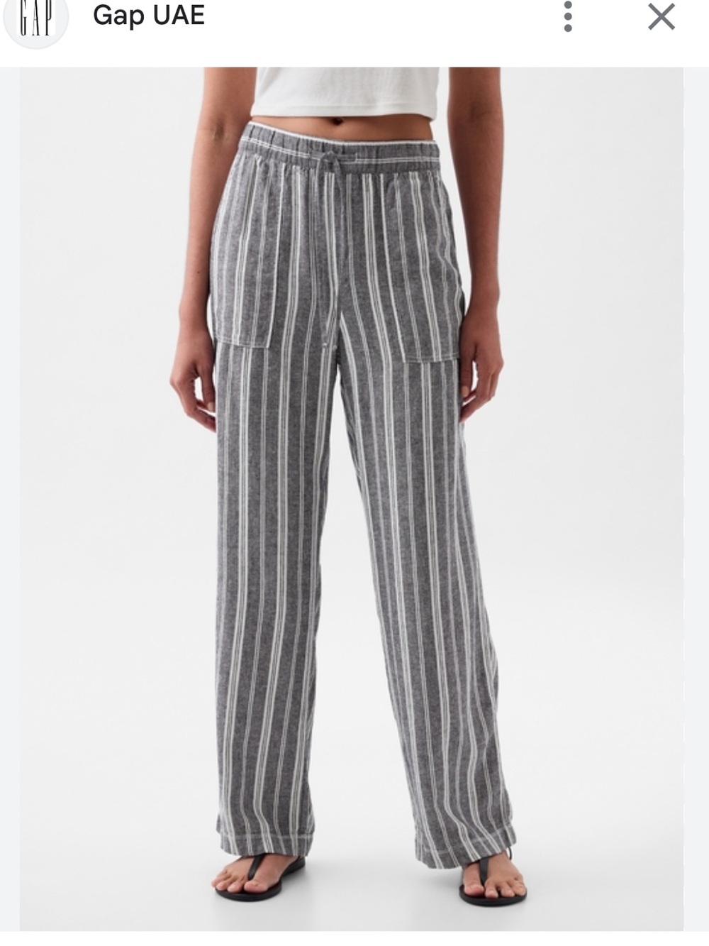 GAP Linen Pull On Wide Leg Pants Navy White Stripe XL Coastal Lightweight